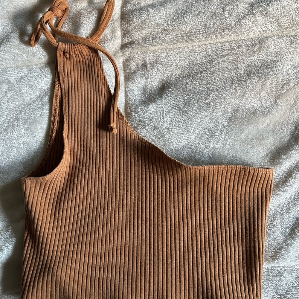 NEW Ribbed Tan Sleeveless Cropped Top